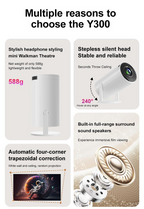 Projecteur portable WiFi 6 et Bluetooth, compatible 4K et 1080p, écran rotatif de 150 pouces, correction automatique du trapèze, idéal pour les films et les ordinateurs portables. Parfait pour la chambre, la télévision ou le home cinéma.