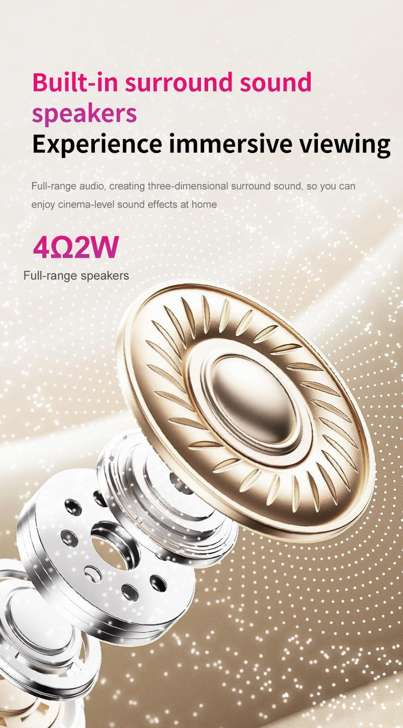 Projecteur portable WiFi 6 et Bluetooth, compatible 4K et 1080p, écran rotatif de 150 pouces, correction automatique du trapèze, idéal pour les films et les ordinateurs portables. Parfait pour la chambre, la télévision ou le home cinéma.