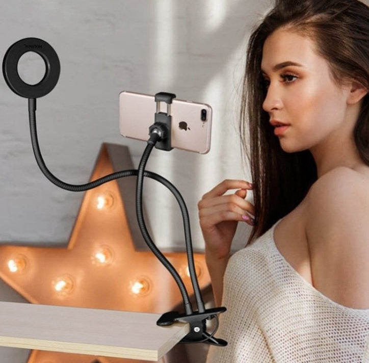 Anneau lumineux LED pour selfies, éclairage maquillage réglable, trépied de 8 cm