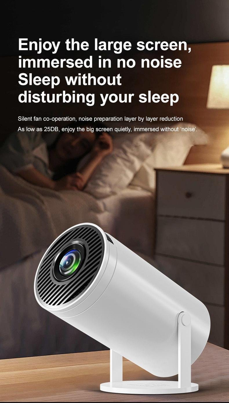 Projecteur portable WiFi 6 et Bluetooth, compatible 4K et 1080p, écran rotatif de 150 pouces, correction automatique du trapèze, idéal pour les films et les ordinateurs portables. Parfait pour la chambre, la télévision ou le home cinéma.