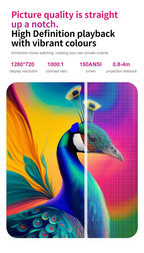 Projecteur portable WiFi 6 et Bluetooth, compatible 4K et 1080p, écran rotatif de 150 pouces, correction automatique du trapèze, idéal pour les films et les ordinateurs portables. Parfait pour la chambre, la télévision ou le home cinéma.