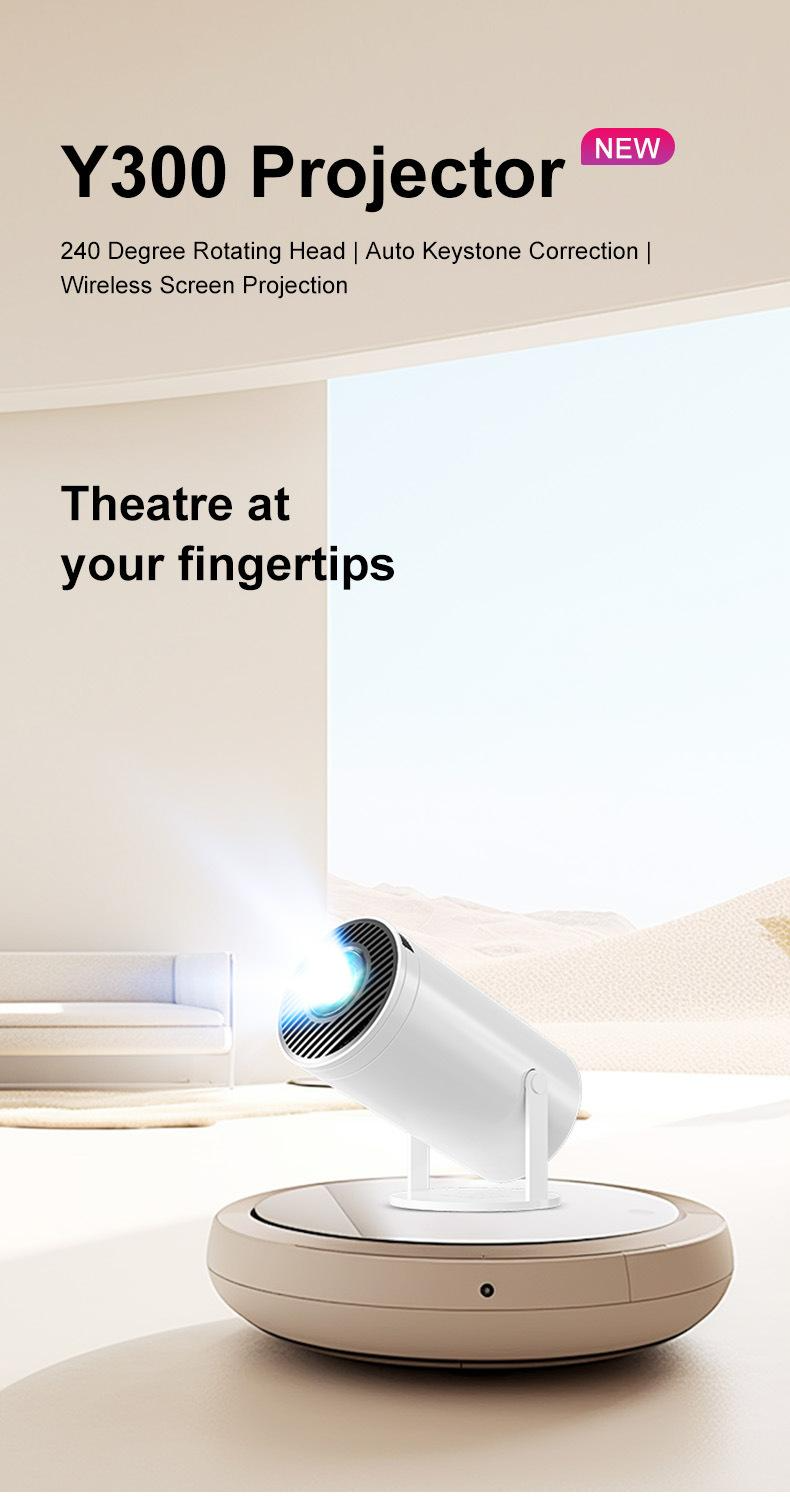 Projecteur portable WiFi 6 et Bluetooth, compatible 4K et 1080p, écran rotatif de 150 pouces, correction automatique du trapèze, idéal pour les films et les ordinateurs portables. Parfait pour la chambre, la télévision ou le home cinéma.