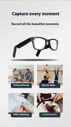 Lunettes intelligentes, caméra HD intégrée, capture photo/vidéo connectée Bluetooth