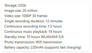 Lunettes intelligentes, caméra HD intégrée, capture photo/vidéo connectée Bluetooth