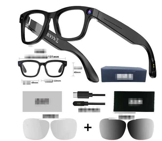 Lunettes intelligentes, caméra HD intégrée, capture photo/vidéo connectée Bluetooth