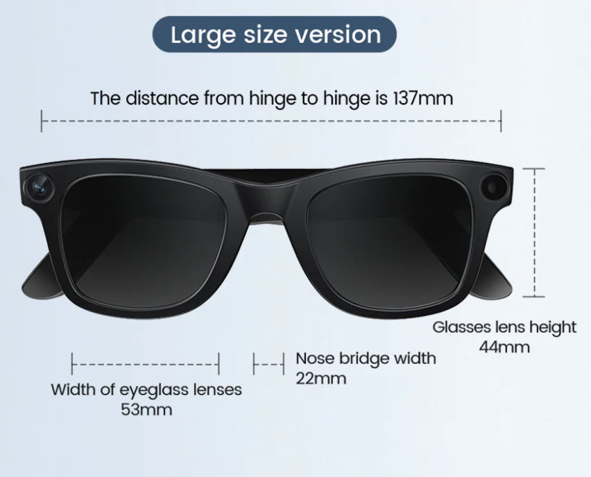 Lunettes intelligentes, caméra HD intégrée, capture photo/vidéo connectée Bluetooth